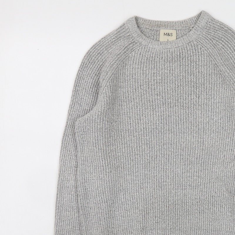 Marks and Spencer Men's Grey Chunky Knit Crew Neck Jumper Size S