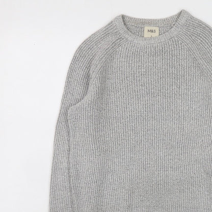 Marks and Spencer Men's Grey Chunky Knit Crew Neck Jumper Size S