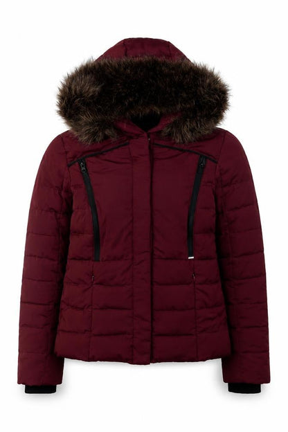 Superdry Women's Red Hooded Fur Trim Puffer Jacket Size S