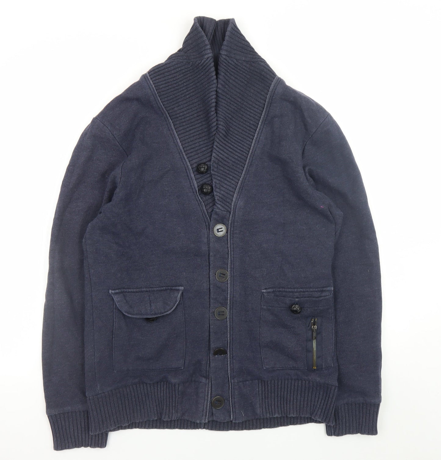 Mens UK Size L River Island Blue Cardigan Jumper