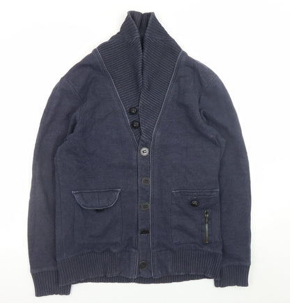 Mens UK Size L River Island Blue Cardigan Jumper