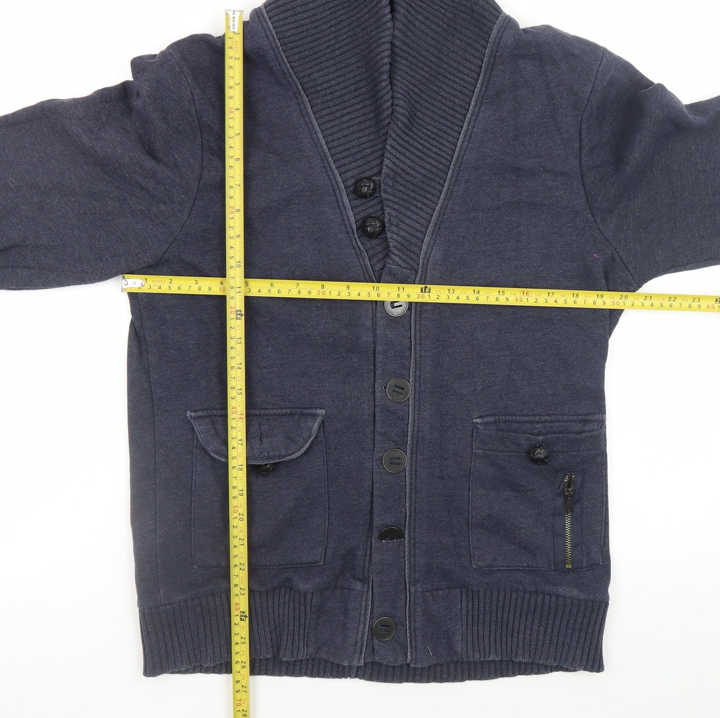 Mens UK Size L River Island Blue Cardigan Jumper