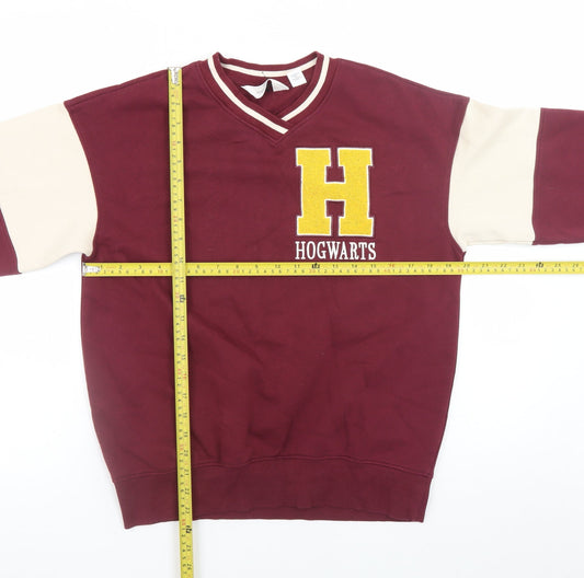 H&M Girls Red Hogwarts Pullover Sweatshirt 11-12 Years V-Neck Cotton Blend