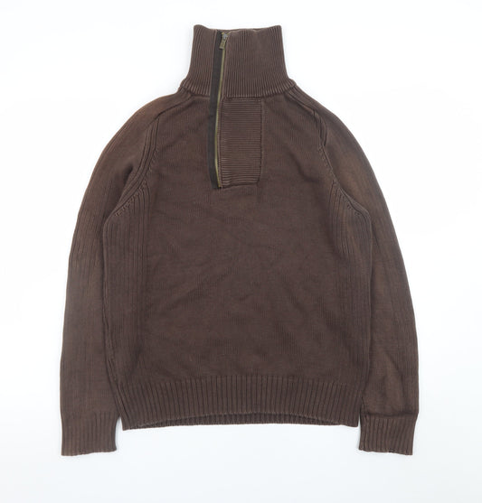 Zara Man Brown 1/2 Zip High Neck Cotton Jumper L