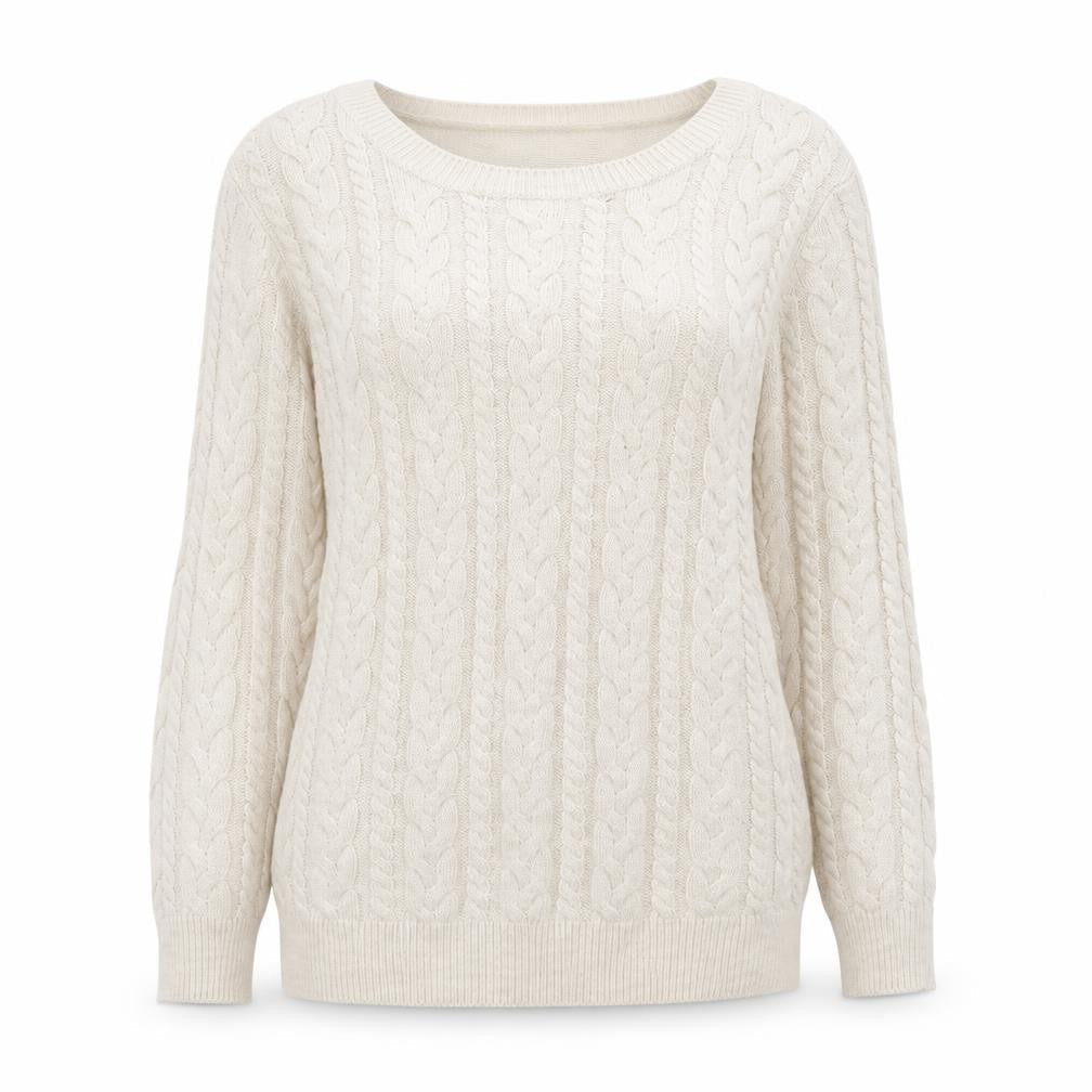 H&M Women Ivory Cable-Knit Crew Neck Jumper Size 12