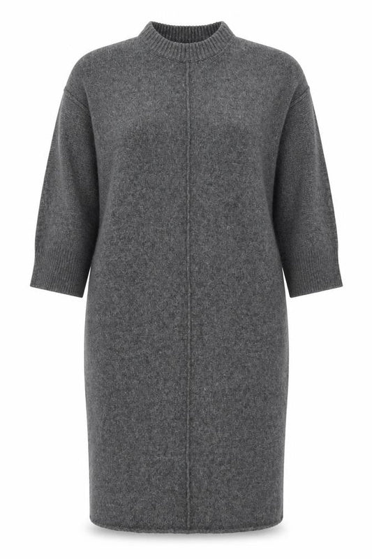 Front view of ASOS Women’s Grey Jumper Dress, size UK 16-18, Knit Half Sleeve High Neck