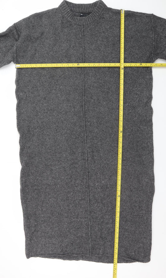 ASOS Women’s Grey Jumper Dress Size 16-18 Knit Half Sleeve High Neck