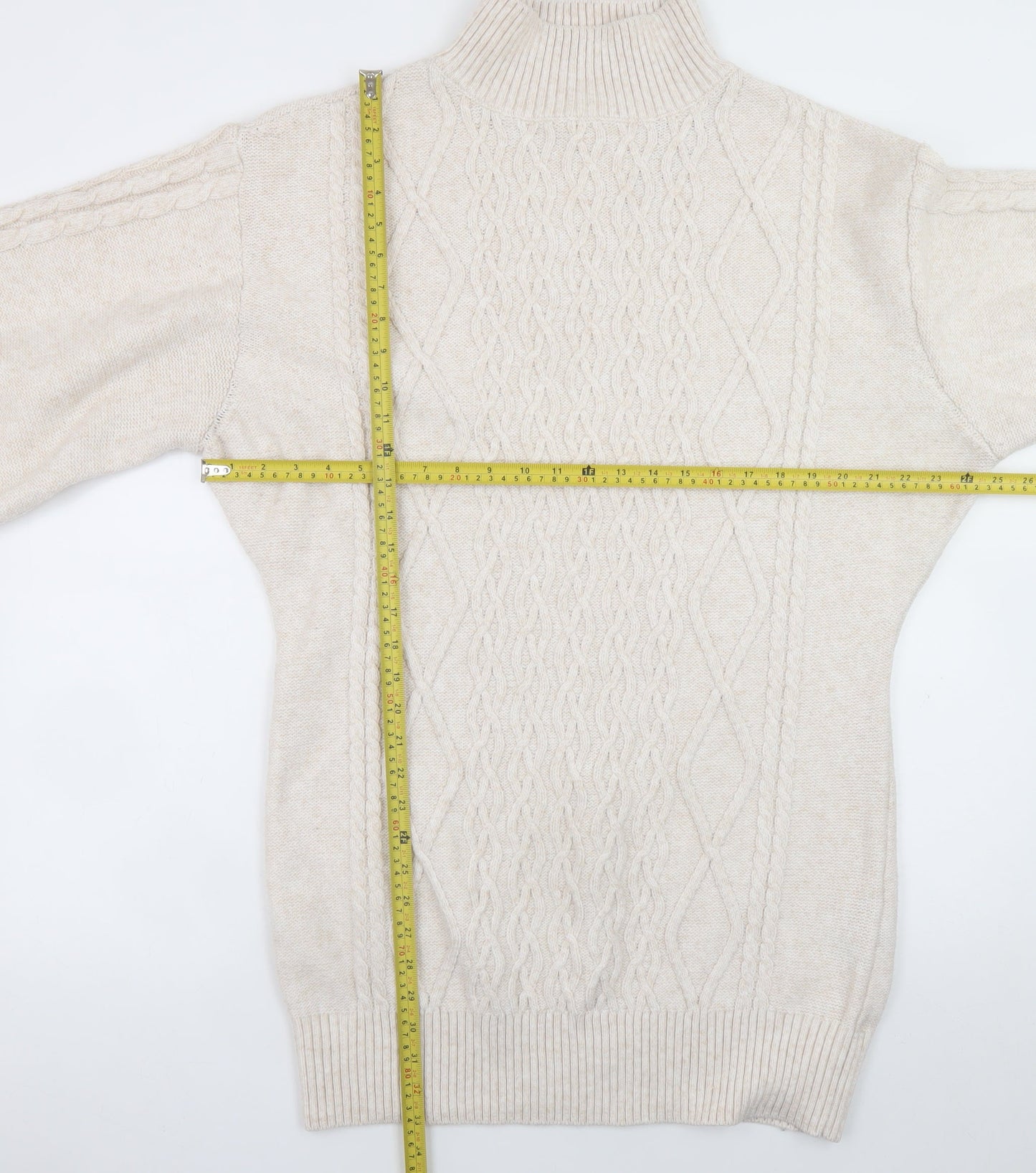 H&M Women Beige Knit High Neck Jumper Dress L Wool Blend