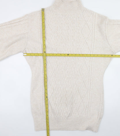 H&M Women Beige Knit High Neck Jumper Dress L Wool Blend