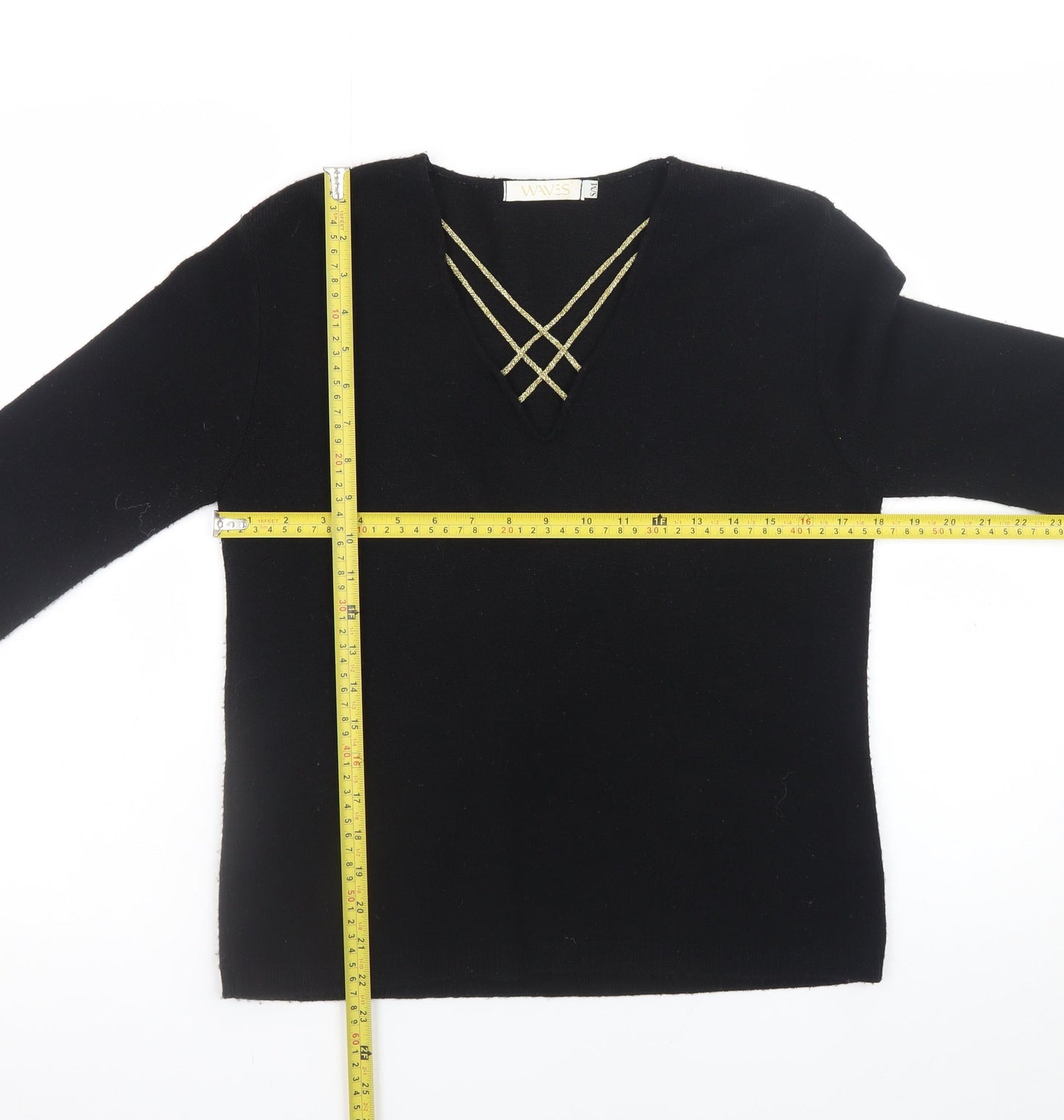 Womens UK Size S Waves Black Pullover Jumper