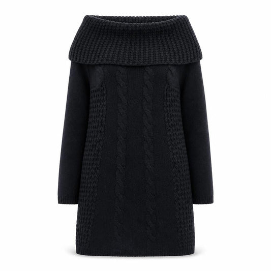 Front view of Joe Browns Women Black Knit Jumper Dress, size 10, Cowl Neck Winter