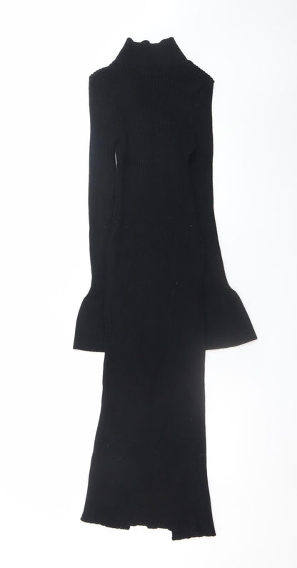 Boohoo Women’s Black Collared Button Midi Knit Shirt Dress Size S