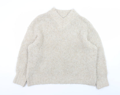 Anthropologie Women’s Beige Wool Blend V-Neck Pullover Jumper L