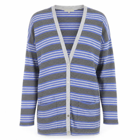 Nicole Farhi Women Blue Striped V-Neck Button Cardigan Size S