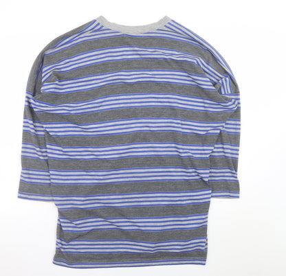 Nicole Farhi Women Blue Striped V-Neck Button Cardigan Size S