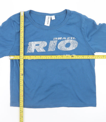 Womens UK Size M COLLUSION Blue Cropped T-Shirt