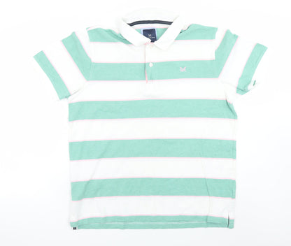 Crew Clothing Company Men's Green Stripe Short Sleeve Polo XL