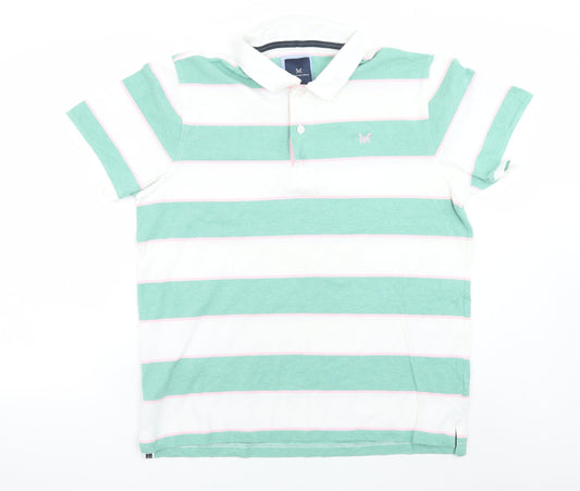 Crew Clothing Company Men's Green Stripe Short Sleeve Polo XL
