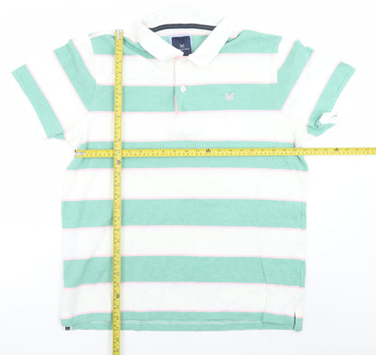 Crew Clothing Company Men's Green Stripe Short Sleeve Polo XL
