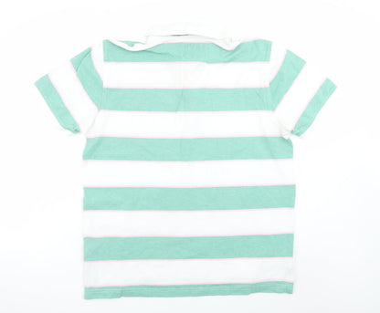 Crew Clothing Company Men's Green Stripe Short Sleeve Polo XL