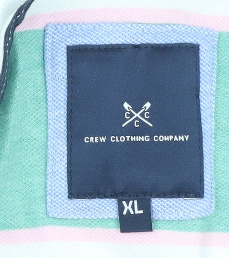 Crew Clothing Company Men's Green Stripe Short Sleeve Polo XL