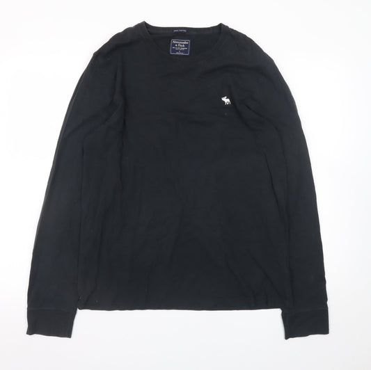 Abercrombie & Fitch Men's Black Long Sleeve Crew Neck Cotton T-Shirt Size L