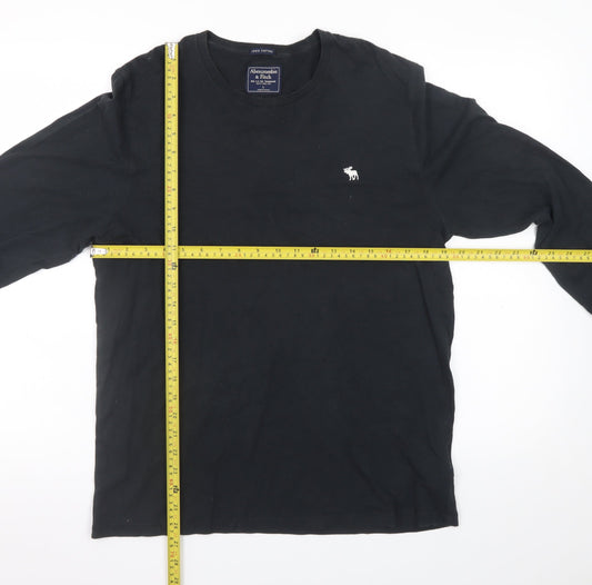 Abercrombie & Fitch Men's Black Long Sleeve Crew Neck Cotton T-Shirt Size L