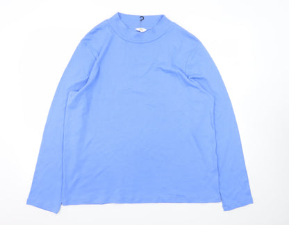 Cotton Traders Women's Blue Long Sleeve Mock Neck Cotton T-Shirt Size 12