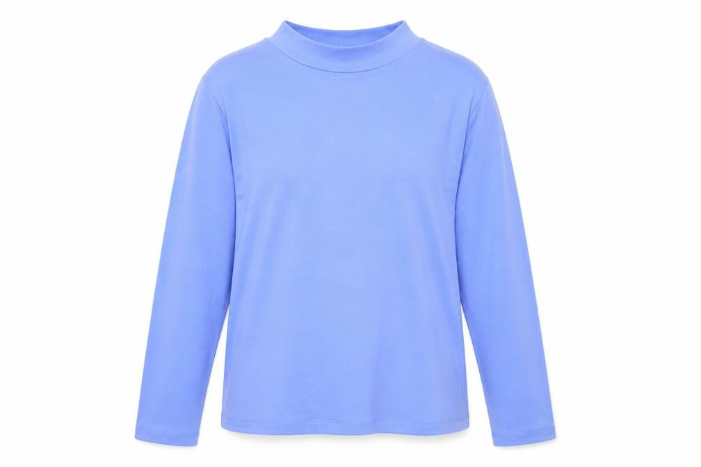 Cotton Traders Women's Blue Long Sleeve Mock Neck Cotton T-Shirt Size 12