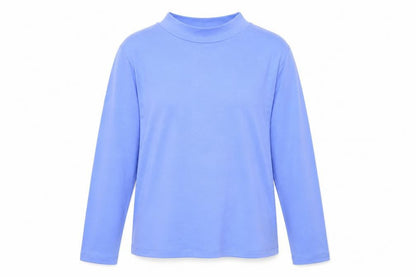 Cotton Traders Women's Blue Long Sleeve Mock Neck Cotton T-Shirt Size 12