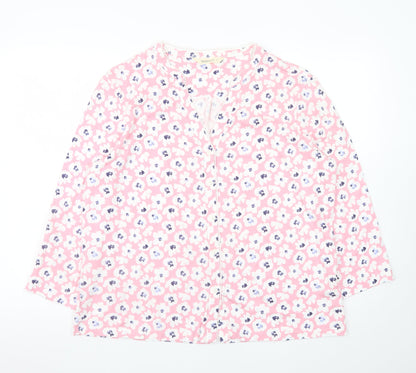 Woolovers Women Pink Floral Long Sleeve Blouse XL Classic Cotton Modal
