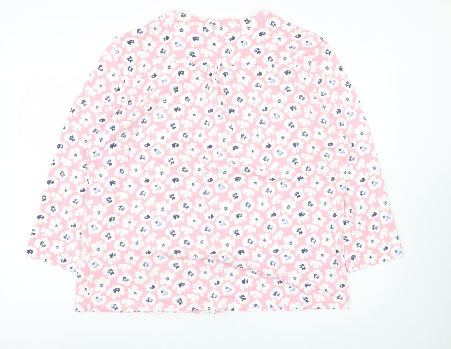Woolovers Women Pink Floral Long Sleeve Blouse XL Classic Cotton Modal