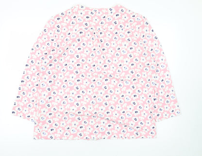 Woolovers Women Pink Floral Long Sleeve Blouse XL Classic Cotton Modal