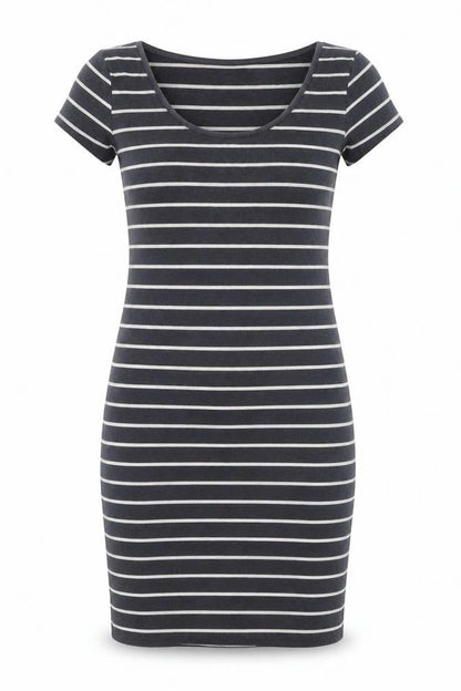 H&M Women Black Stripe Bodycon Dress Size 14 Short Sleeve Jersey