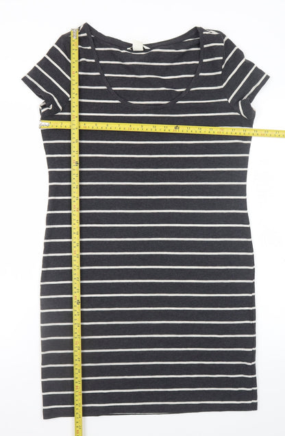 H&M Women Black Stripe Bodycon Dress Size 14 Short Sleeve Jersey