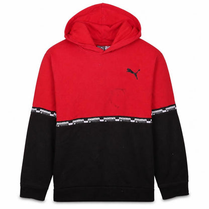 Puma Boys Red & Black Pullover Hoodie XL Colourblock Cotton Blend