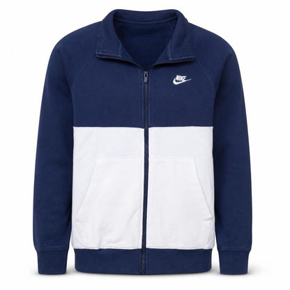 Nike Men's Blue and White Track Jacket Size S Full Zip Cotton Blend