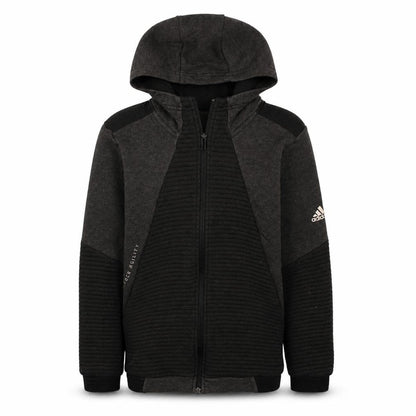 Front view of Adidas boys’ black full zip hoodie 11-12 years regular fit sportswear