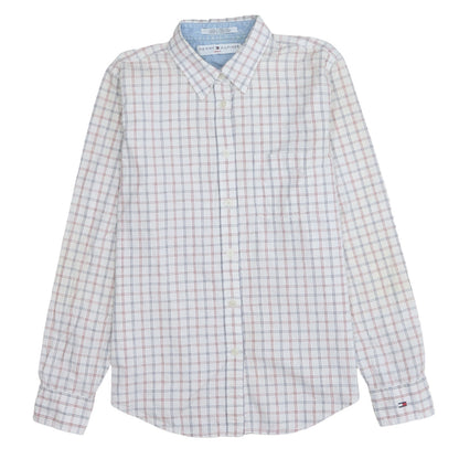 Tommy Hilfiger Jeans Mens White Check Button-Down Shirt Size M