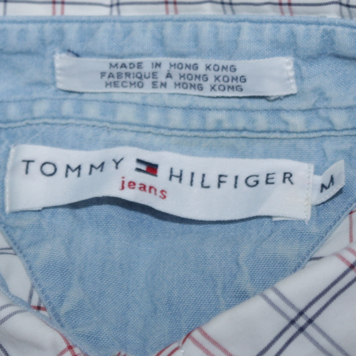 Tommy Hilfiger Jeans Mens White Check Button-Down Shirt Size M