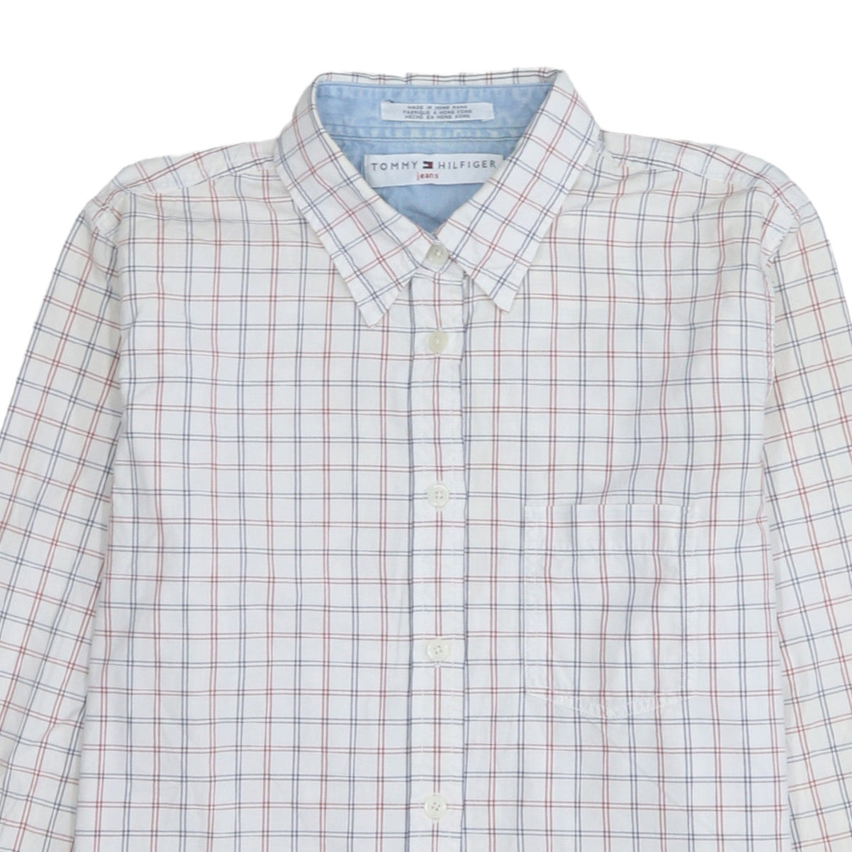 Tommy Hilfiger Jeans Mens White Check Button-Down Shirt Size M