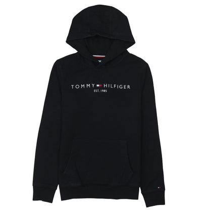 Tommy Hilfiger Boys Black Pullover Hoodie Size 164 Logo Fleece