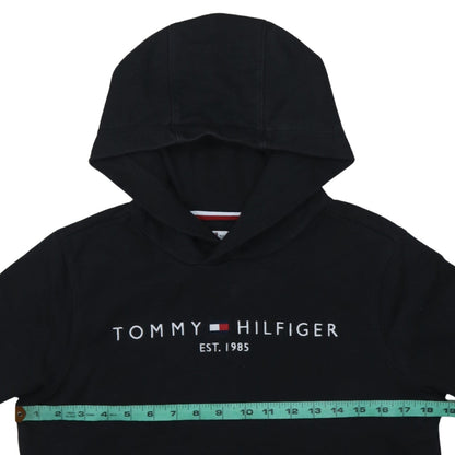 Tommy Hilfiger Boys Black Pullover Hoodie Size 164 Logo Fleece