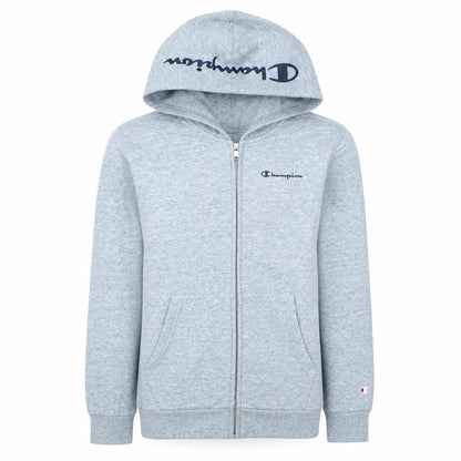 Front view of Champion boys’ grey full zip hoodie 13-14 years hooded fleece sweatshirt