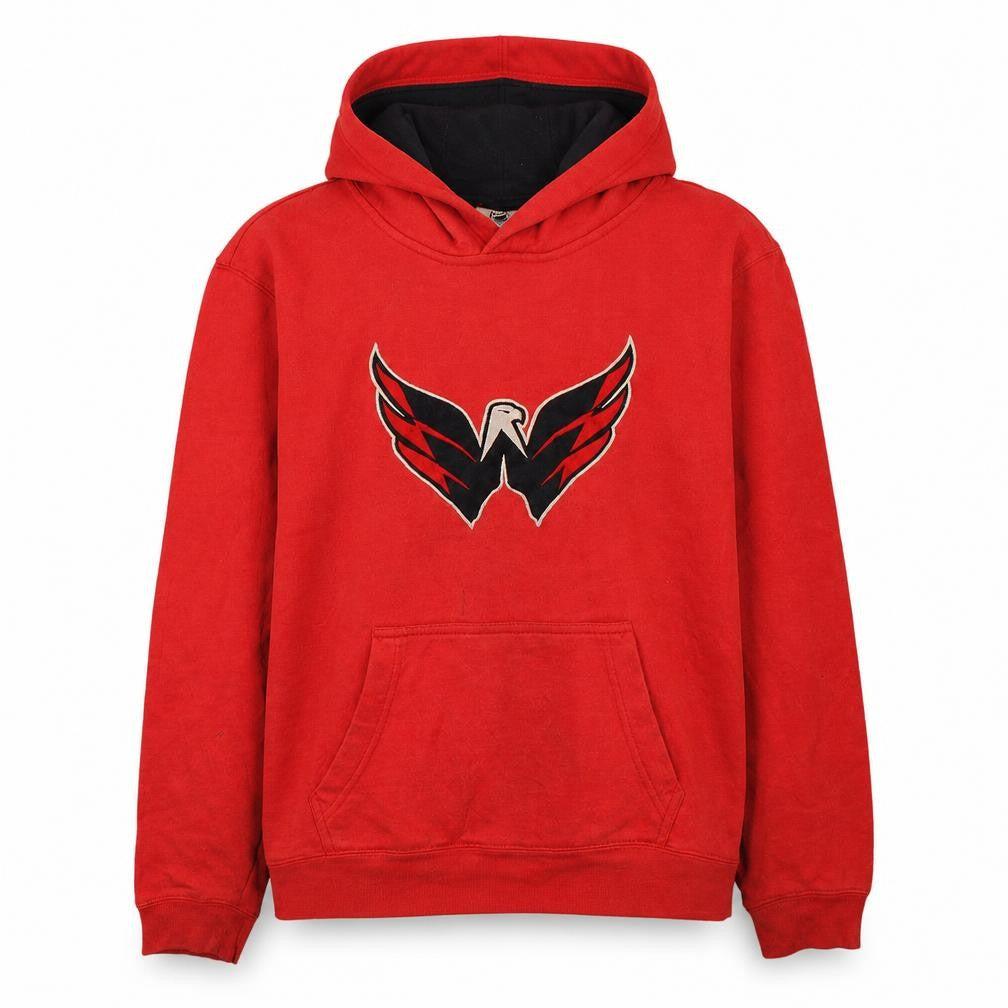 Front view of NHL boys’ red xl pullover hoodie fleece hockey sweatshirt