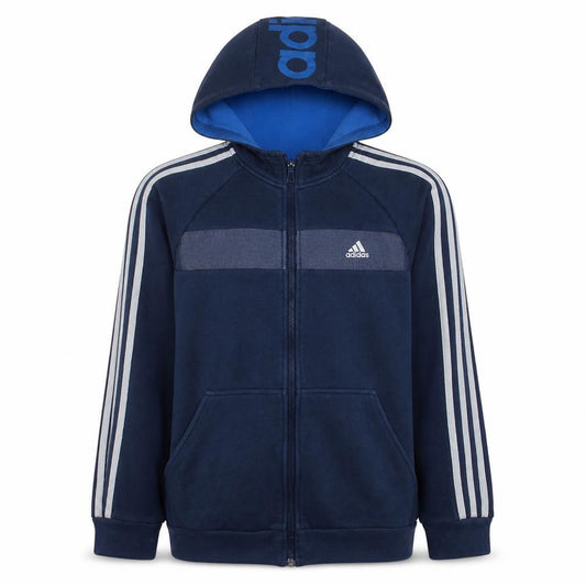 Front view of Adidas boys’ blue full zip fleece hoodie 15-16 years sports logo
