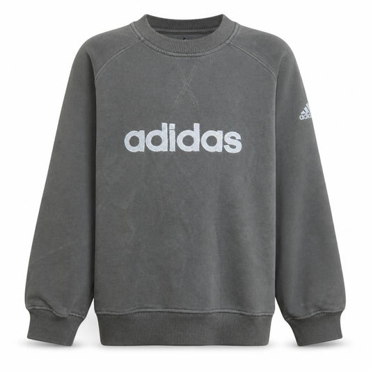 Front view of Adidas boys’ grey pullover sweatshirt 10-11 years crew neck logo fleece