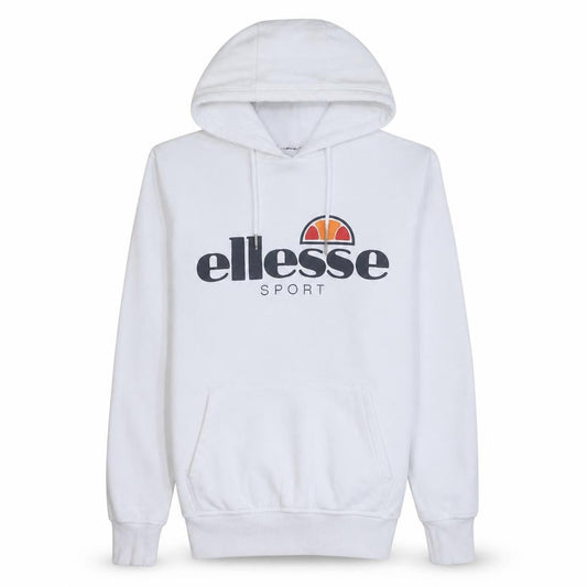 Front view of Ellesse Women White Hoodie UK 10 Pullover Logo Cotton Blend Sporty