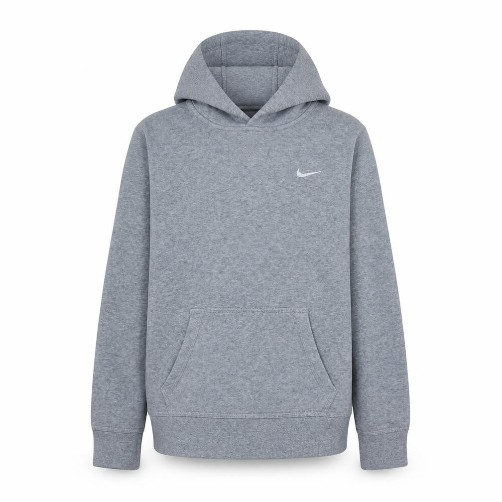 Front view of Nike boys’ grey pullover hoodie 158-170cm classic fleece sweatshirt