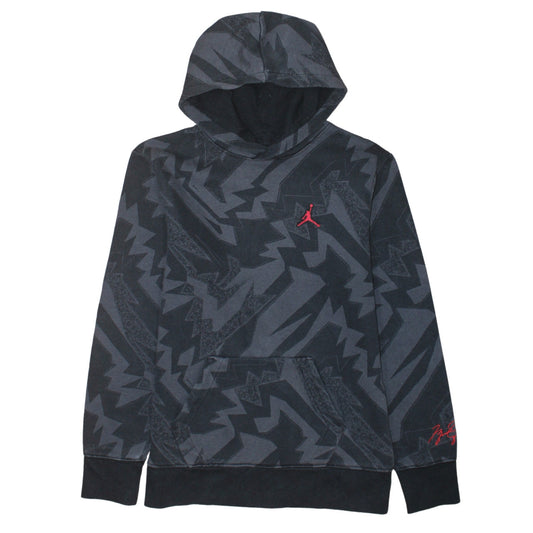 Jordan Boys Black Graphic Pullover Hoodie - Size L Cotton Blend